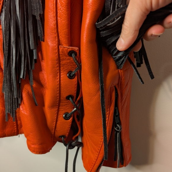 Motorcycle Leather Jacket Womens Fringe Red Unik International Moto XL VTG - Picture 6 of 8